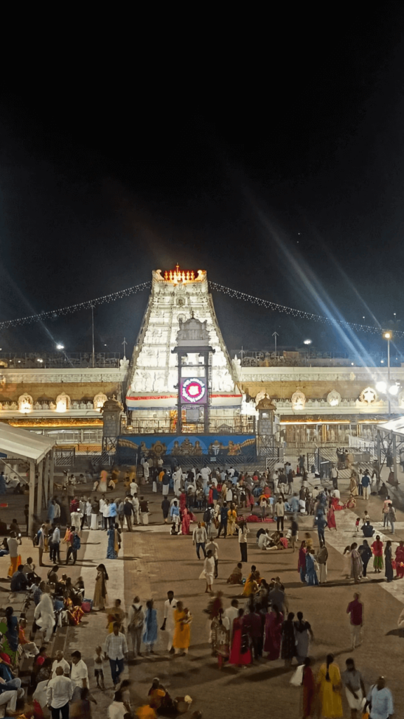 Sri Venkateswara Swamy temple at night - 5-day Tirupati road trip guide 
