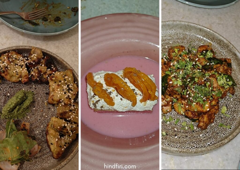 Yuzu chicken tikka, Jalebi Tres Leche, Chettinad chicken ghee roast