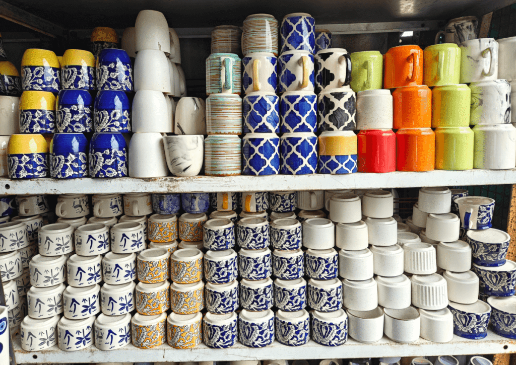 colorful and patterned ceramic teacups and mugs. Souvenirs to buy on your 1-day road trip to Lonavala