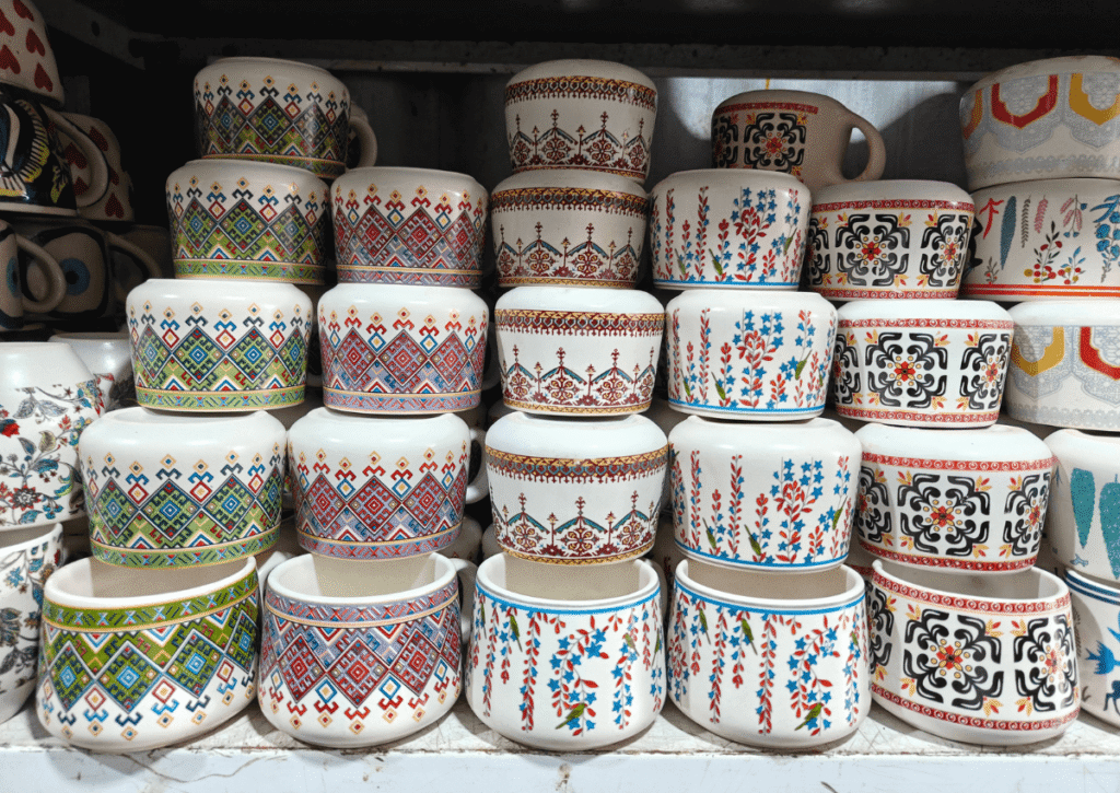 patterned ceramic coffee mugs in Lonavala. souvenirs to buy on you 1-day road trip to Lonavala