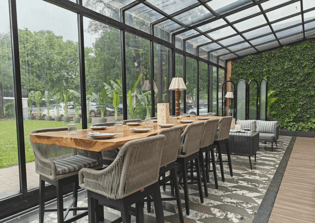 The glass roof Fiori cafe in Lonavala. Visit during your 1-day road trip to Lonavala.