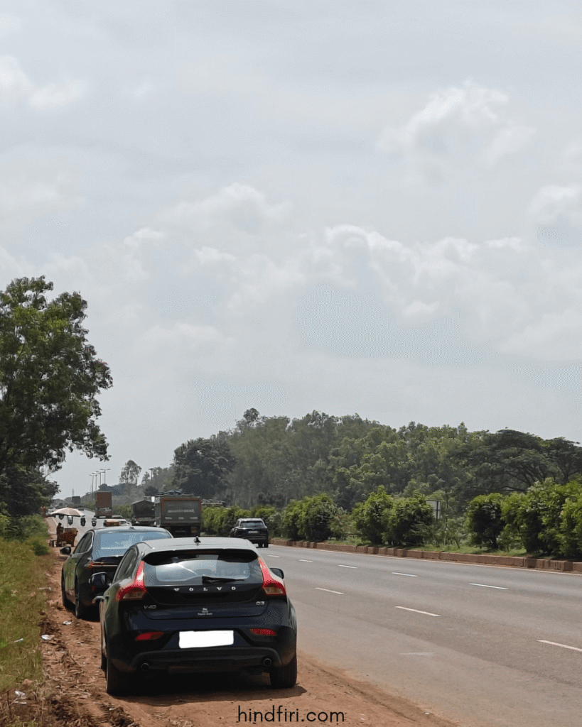 Cars on the side of the highway.