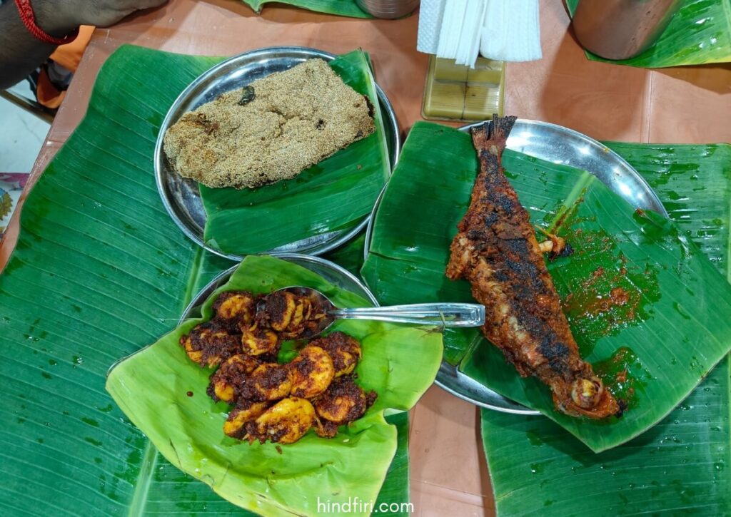 Surmai fish, prawns, and bangra fish 