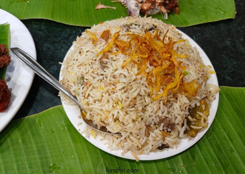 Chicken biryani at hotel mahalakshmi in Udupi. Include it in your 6-day Udupi itinerary 