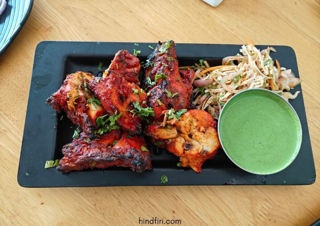 Chicken tandoori at a restaurant along the highway. 