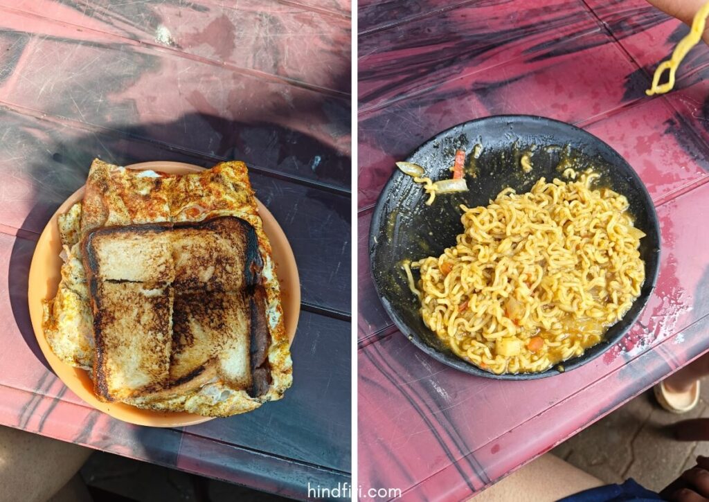 Bread and omelette and Maggie at the small stall at Yana Caves.