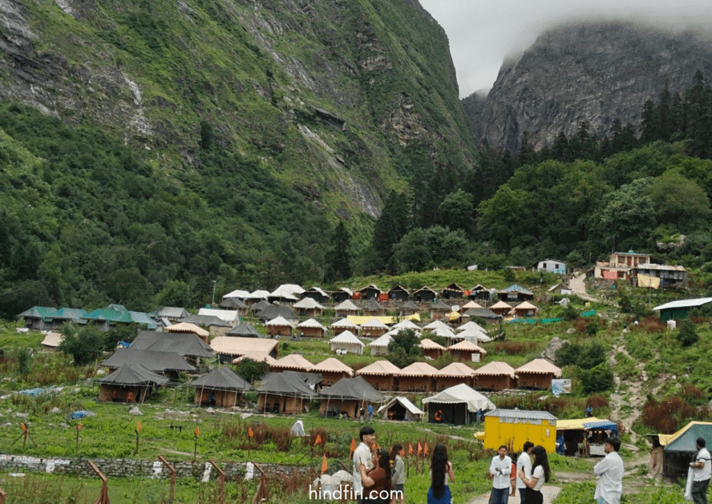 Campsite in Ghangharia. 
Valley of Flowers and Hemkund Sahib trek.